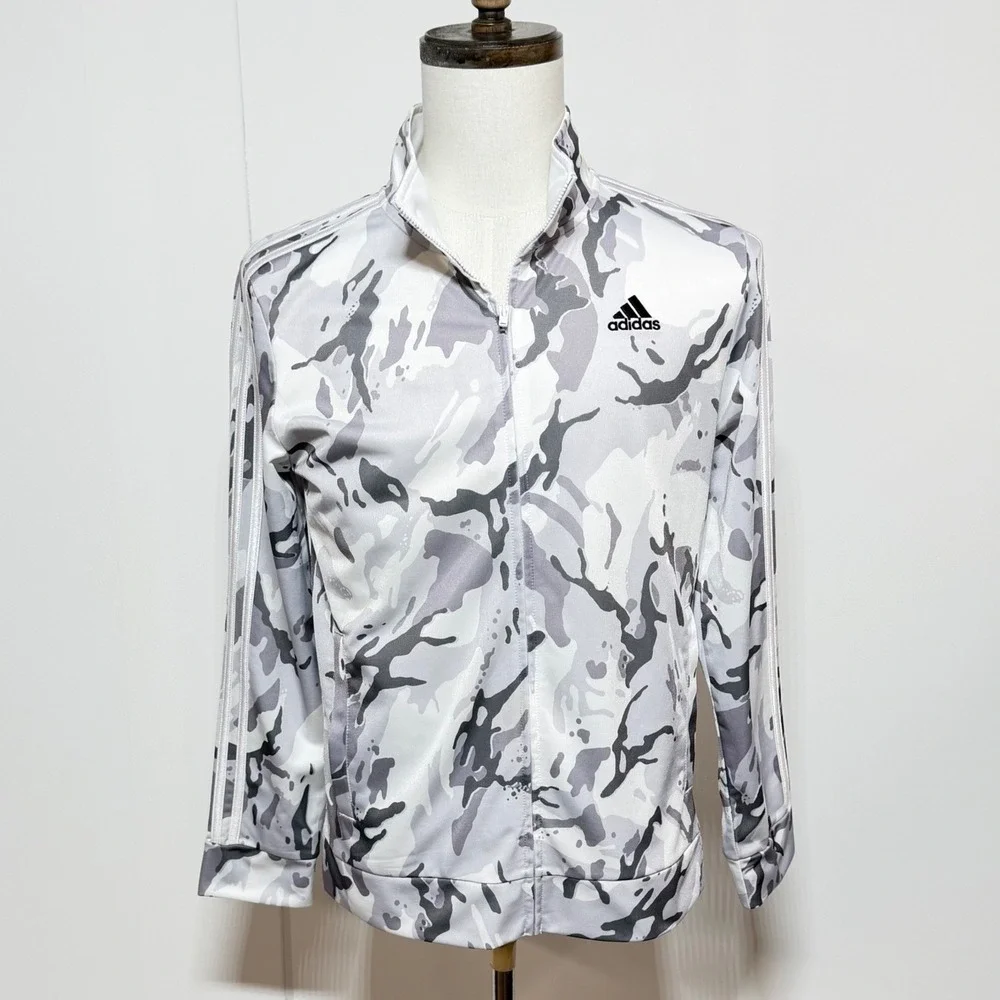 Adidas Track Jacket  Boys XL 18/20 Gray Camo Full Zip Long‎ Sleeve AG6307